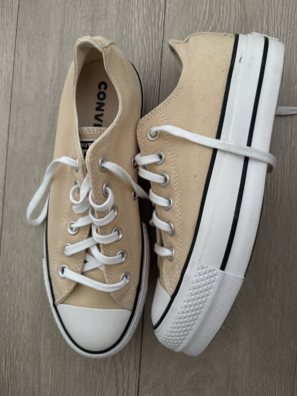 Converse Beige Low Top Platform Canvas Sneakers
